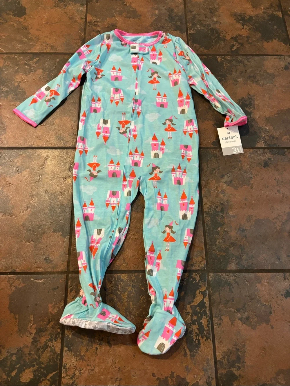✅Carter's Turquoise Princess & Castle Footed One-Piece Pajamas
